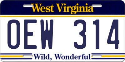 WV license plate OEW314