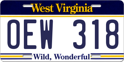 WV license plate OEW318
