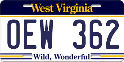 WV license plate OEW362
