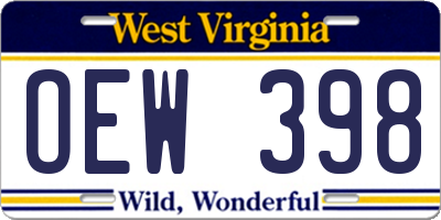 WV license plate OEW398