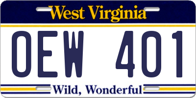 WV license plate OEW401