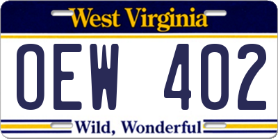 WV license plate OEW402
