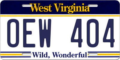 WV license plate OEW404