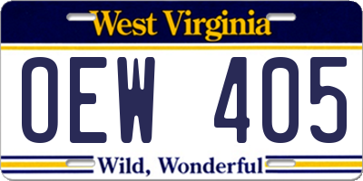 WV license plate OEW405