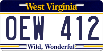 WV license plate OEW412