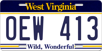 WV license plate OEW413