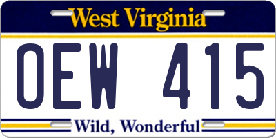 WV license plate OEW415