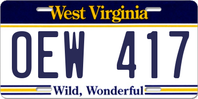 WV license plate OEW417