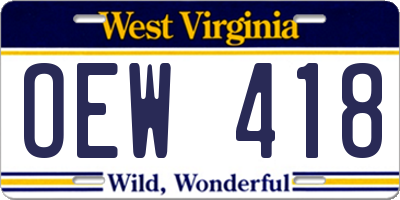 WV license plate OEW418