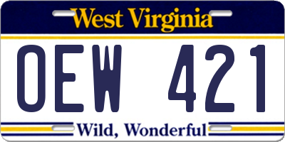 WV license plate OEW421