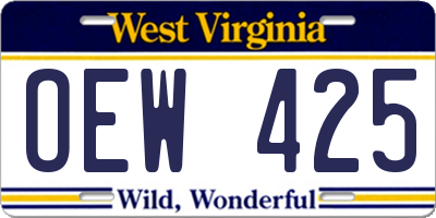 WV license plate OEW425