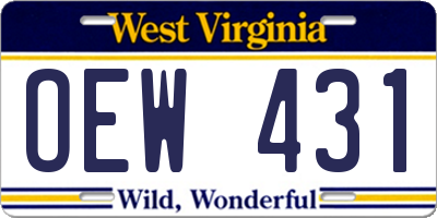 WV license plate OEW431