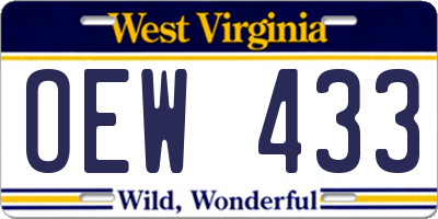 WV license plate OEW433