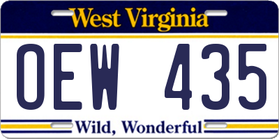 WV license plate OEW435