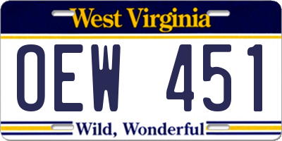 WV license plate OEW451