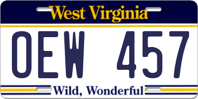 WV license plate OEW457