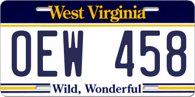 WV license plate OEW458