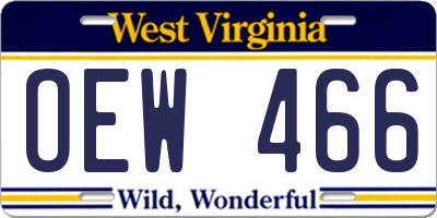 WV license plate OEW466