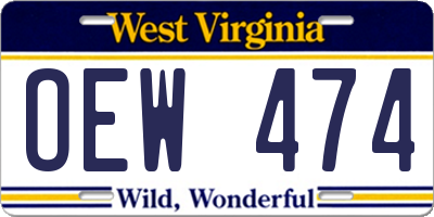 WV license plate OEW474
