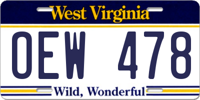 WV license plate OEW478