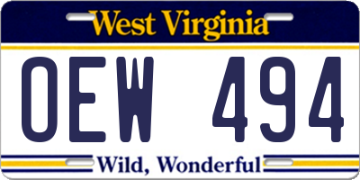 WV license plate OEW494
