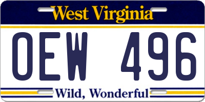 WV license plate OEW496