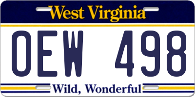 WV license plate OEW498