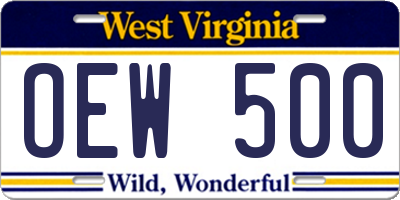 WV license plate OEW500
