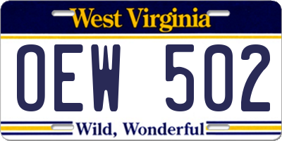 WV license plate OEW502