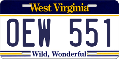 WV license plate OEW551