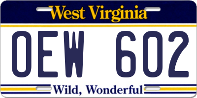 WV license plate OEW602