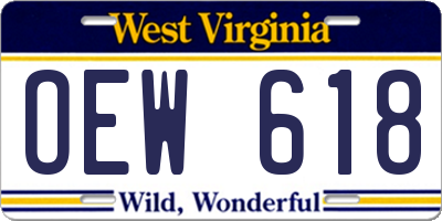 WV license plate OEW618