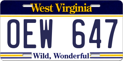 WV license plate OEW647