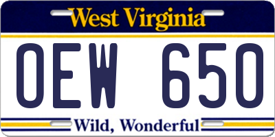 WV license plate OEW650