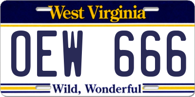 WV license plate OEW666