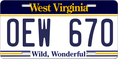 WV license plate OEW670