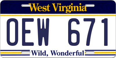WV license plate OEW671