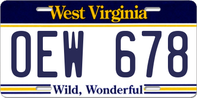 WV license plate OEW678