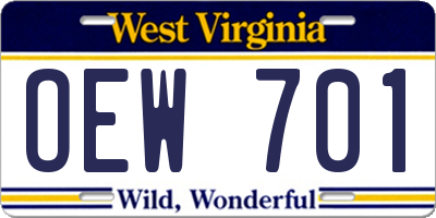 WV license plate OEW701