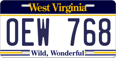 WV license plate OEW768