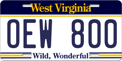 WV license plate OEW800