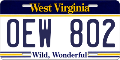 WV license plate OEW802