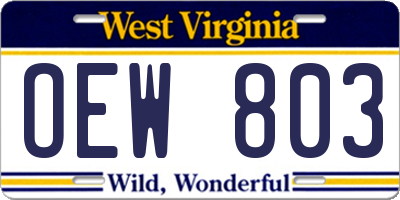 WV license plate OEW803