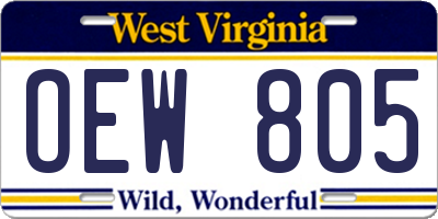 WV license plate OEW805