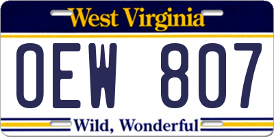 WV license plate OEW807