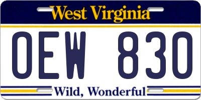 WV license plate OEW830
