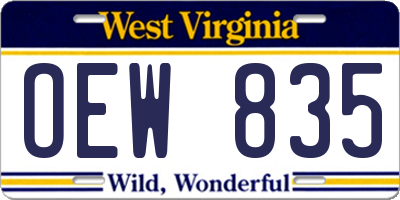 WV license plate OEW835