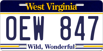 WV license plate OEW847
