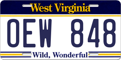 WV license plate OEW848