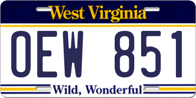 WV license plate OEW851